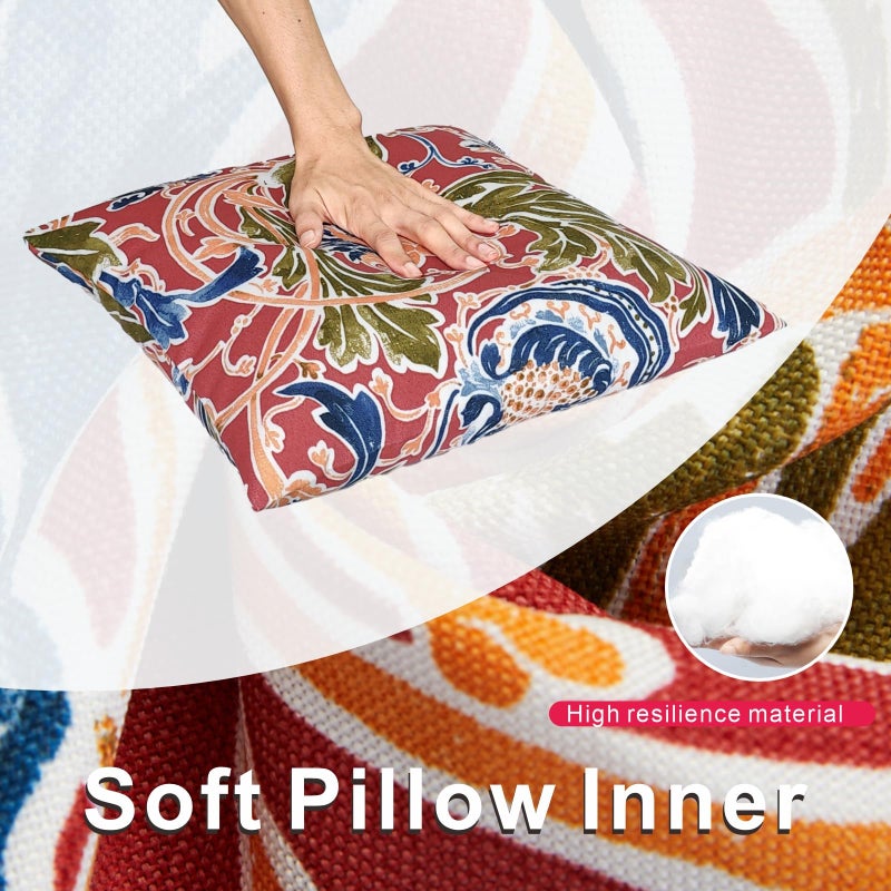 JMGBird Water-Resistant Outdoor Pillows Set of 2, 18x18 inch Durable Red with Pomegranate Flower Pattern Throw Pillows with Inserts for Patio Furniture - Image 3
