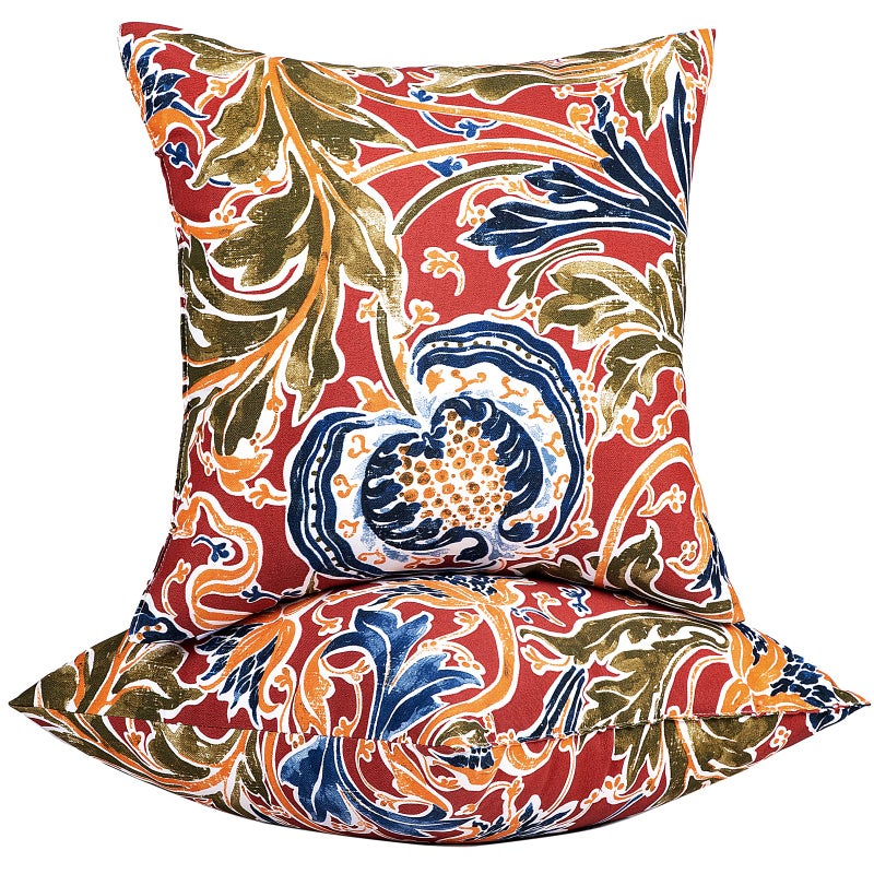 JMGBird Water-Resistant Outdoor Pillows Set of 2, 18x18 inch Durable Red with Pomegranate Flower Pattern Throw Pillows with Inserts for Patio Furniture - Image 1