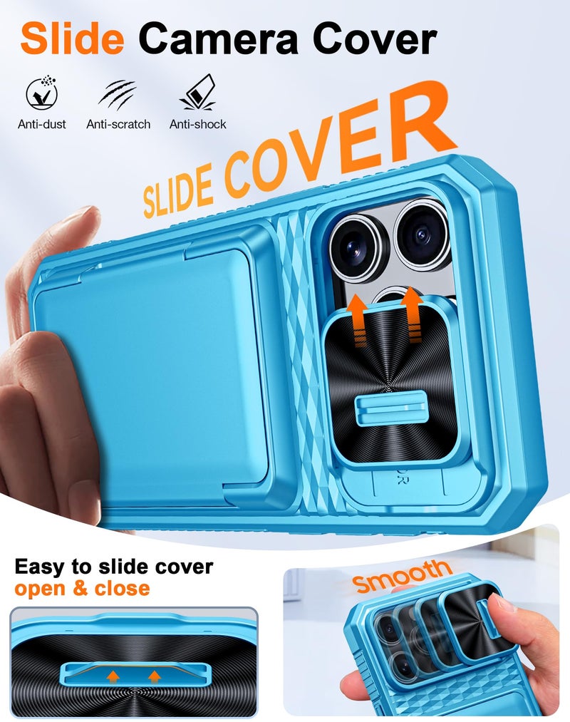 Vizvera for iPhone 16 Pro Max Case Wallet RFID [Cards Holder][Camera Control][Camera Cover] Full Body Rugged Shockproof Silicone Protective Phone Case for iPhone 16 Pro Max 6.9"(Lake Blue) - Image 4