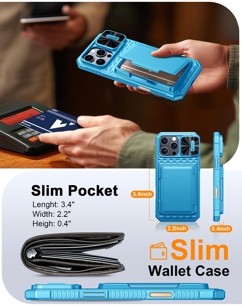Vizvera for iPhone 16 Pro Max Case Wallet RFID [Cards Holder][Camera Control][Camera Cover] Full Body Rugged Shockproof Silicone Protective Phone Case for iPhone 16 Pro Max 6.9"(Lake Blue) - Image 3