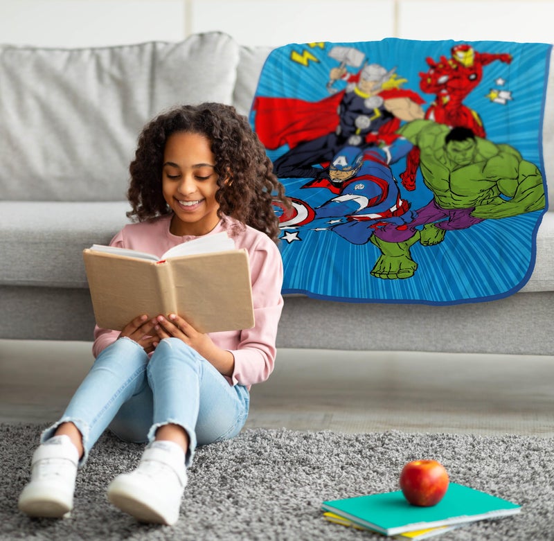 Jay Franco Kids Plush Throw Blanket â€“ Soft & Cozy Fleece Throw for Bedroom & Couch DÃ©cor, Official Licensed Product, Blue - Avengers, 40x50 - Travel Blanket - Image 2