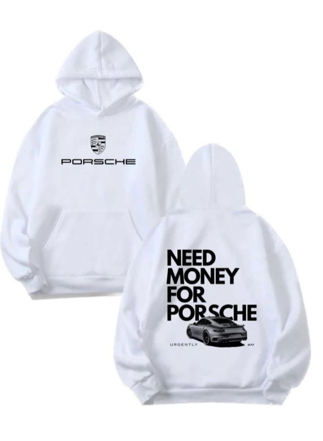Unisex White Hoodie -Porsche 11 - Image 4
