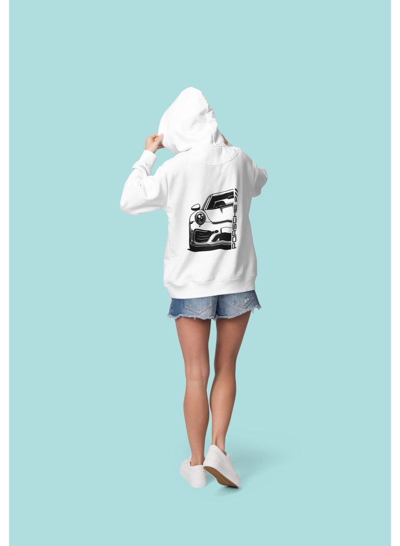 Unisex White Hoodie -Porsche 11 - Image 1