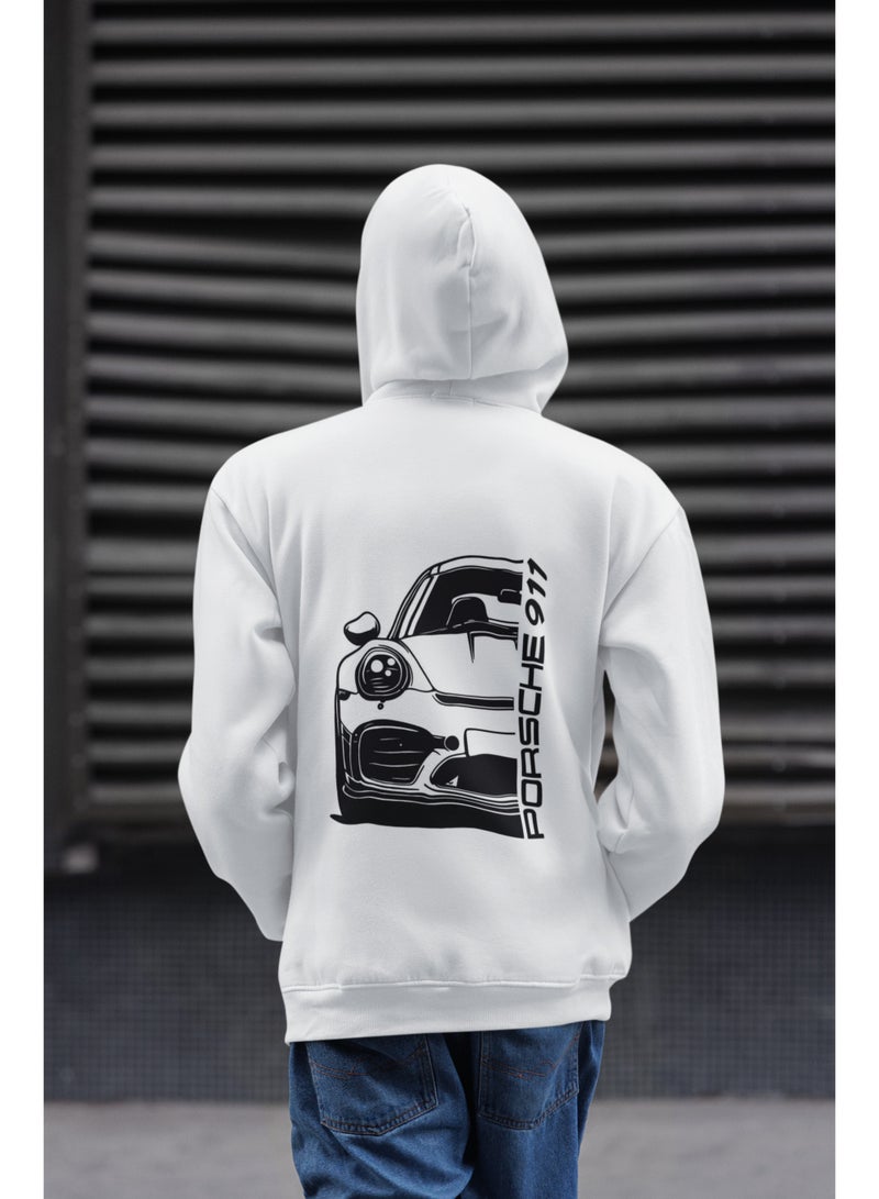 Unisex White Hoodie -Porsche 11 - Image 2