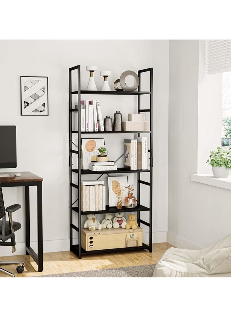Arabest - 5-Tier Modern Bookcase - Tall Black Bookshelf Storage Organizer for Bedroom, Living Room & Home Office | Space-Saving Steel-Wood Design - Image 1