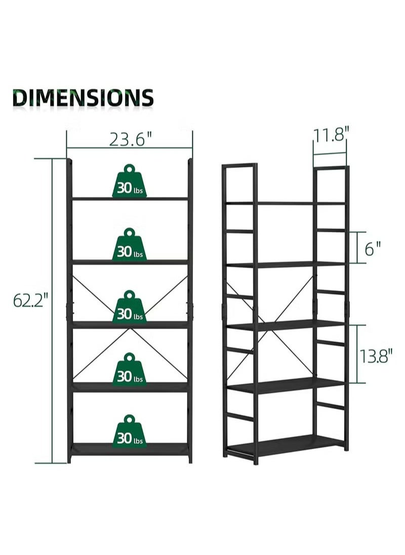 Arabest - 5-Tier Modern Bookcase - Tall Black Bookshelf Storage Organizer for Bedroom, Living Room & Home Office | Space-Saving Steel-Wood Design - Image 1