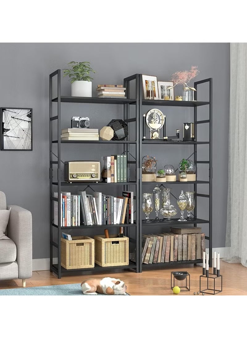 Arabest - 5-Tier Modern Bookcase - Tall Black Bookshelf Storage Organizer for Bedroom, Living Room & Home Office | Space-Saving Steel-Wood Design - Image 1