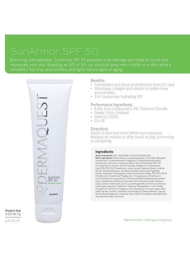 ديرما كويست واقي الشمس ديرماكويست ببتيد فيتاليتي صن آرمور بعامل حماية 50 - لوشن مرطب مضاد للشيخوخة غني بثاني أكسيد التيتانيوم وأكسيد الزنك للبشرة الجافة - Image 3