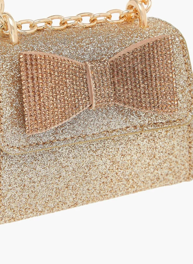 Flora Bella By Shoexpress Girls Bow Accent Crossbody Bag With Chain Strap And Flap Closure