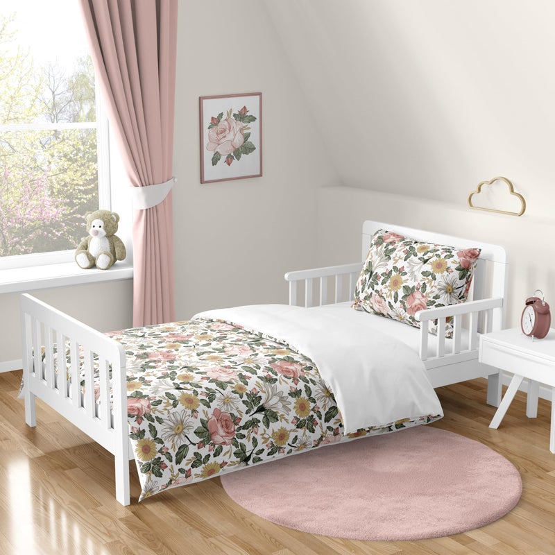 Sweet Jojo Designs Sweet Jojo Designs Vintage Floral Boho Girl Toddler Kid Childrens Comforter Bedding Set  5 Pieces Comforter Sham and Sheets  Blush Pink Yellow Green and White Shabby Chic Rose Flower Farmhouse