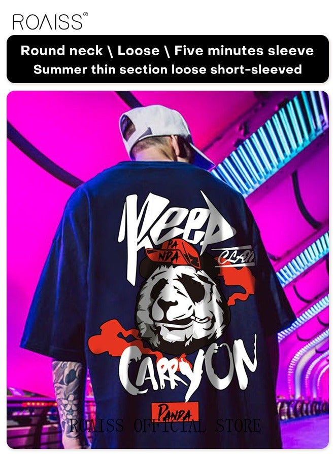 roaiss 2Pcs Man's T-shirt Loose Version Trendy All-Match Pattern Printing Short Sleeves  - Image 2