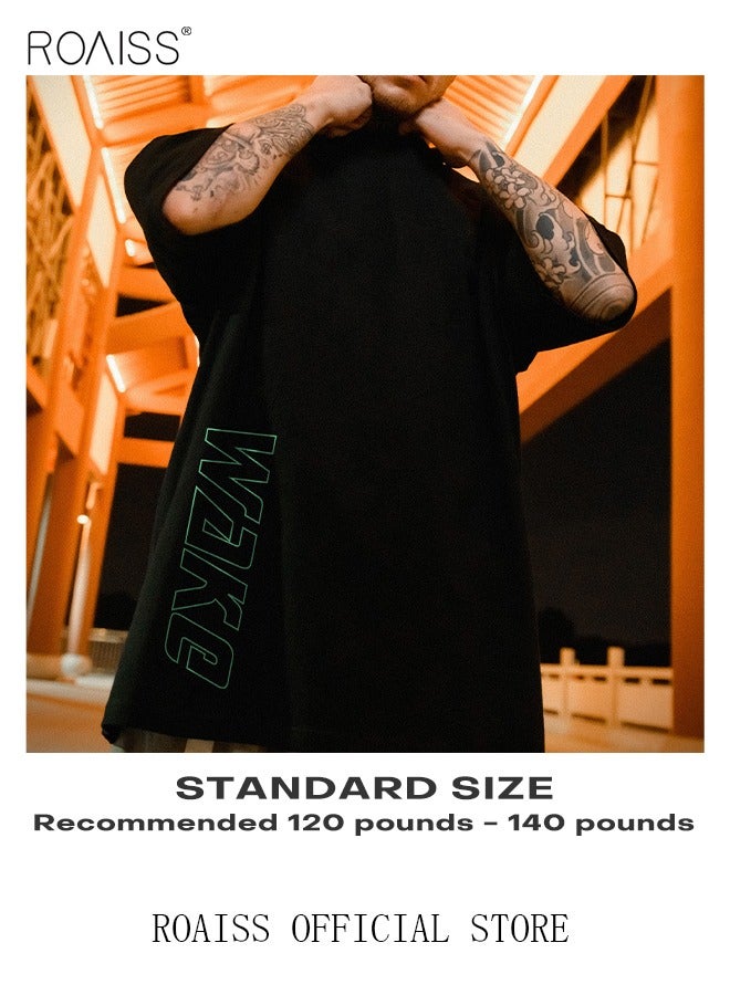 roaiss 2Pcs Man's T-shirt Loose Version Trendy All-Match Pattern Printing Short Sleeves  - Image 4