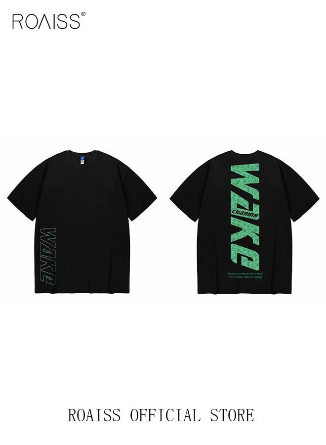 roaiss 2Pcs Man's T-shirt Loose Version Trendy All-Match Pattern Printing Short Sleeves  - Image 5