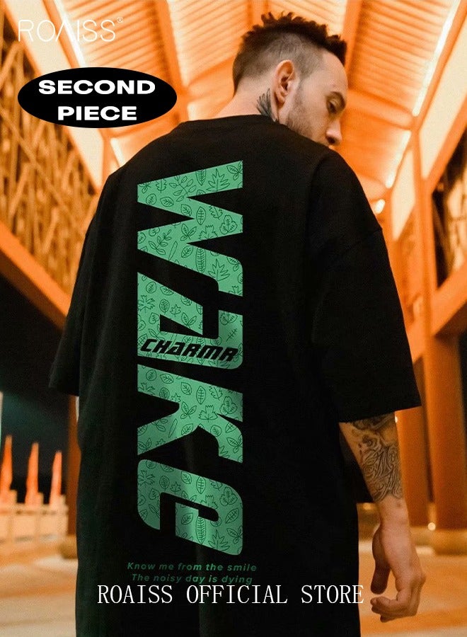 roaiss 2Pcs Man's T-shirt Loose Version Trendy All-Match Pattern Printing Short Sleeves  - Image 3
