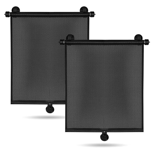 wplhb 2 Pack Car Side Window Sun Shade - Retractable Car Roller Sunshadewith Reinforced Suction Cups, Drop Down UV Interior Sunshade, Stroller Window Sunshade (15" x 17") - Image 1