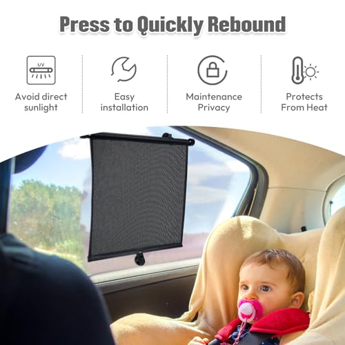 wplhb 2 Pack Car Side Window Sun Shade - Retractable Car Roller Sunshadewith Reinforced Suction Cups, Drop Down UV Interior Sunshade, Stroller Window Sunshade (15" x 17") - Image 5