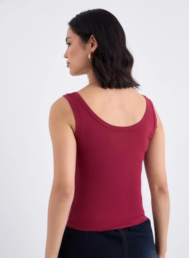 ستايلي Styli Red Fitted Tank with Slogan Print