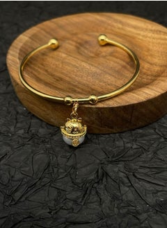 General 925 Silver Plated 18K Gold Inlaid Natural Baroque Freshwater Pearls / Cat Cartoon Handmade Original Bracelet  - Image 3