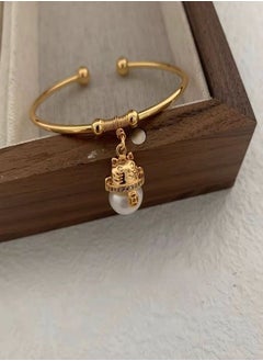 General 925 Silver Plated 18K Gold Inlaid Natural Baroque Freshwater Pearls / Cat Cartoon Handmade Original Bracelet  - Image 1