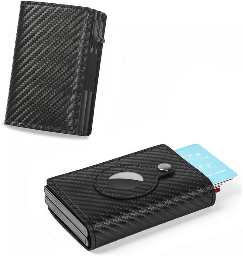 Fermido Slim Wallet for Air Tag| Genuine Leather RFID Credit Card Money Holder Automatic Pop up Mini Aluminum Wallet | Pocket-Sized and Slim Design Multipurpose Accessory for AirTag Case Cover for Men… - Image 1