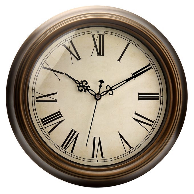 LARGE METAL WALL CLOCK 13 NON TICKING CLASSIC RETRO SILENT IRON CLOCKS DECORATIVE KITCHEN LIVING ROOM BEDROOM ROMAN NUMERALS BATTERY OPERATEDBROWN