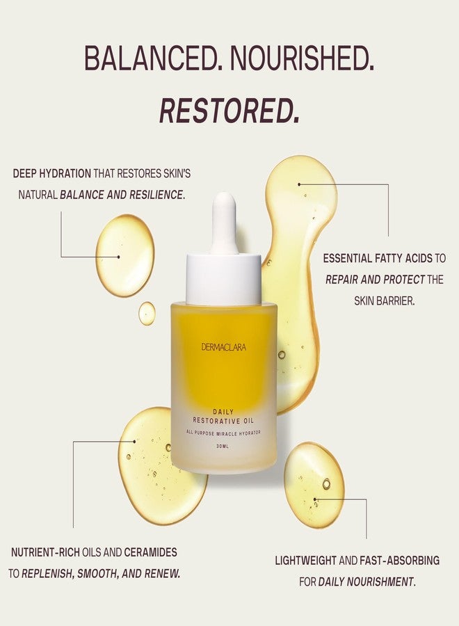 Dermaclara Daily Restorative Oil - Face Oil for Women & Men with Jojoba Oil, Hydrating and Anti Aging with Nourishing Superfoods, Overnight Moisture for Youthful Glow - 30 ml - Image 4
