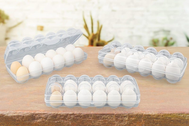 happi صندوق تخزين البيض البلاستيكي الشفاف أو صينية البيض للثلاجة مع قفل الغطاء، حاملة بيض قابلة للتكديس لـ 12 شبكة بيض (مجموعة من 2 صينية) - Image 4