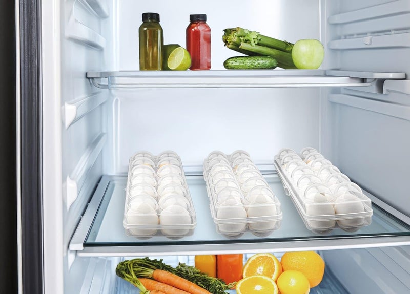 happi صندوق تخزين البيض البلاستيكي الشفاف أو صينية البيض للثلاجة مع قفل الغطاء، حاملة بيض قابلة للتكديس لـ 12 شبكة بيض (مجموعة من 2 صينية) - Image 3