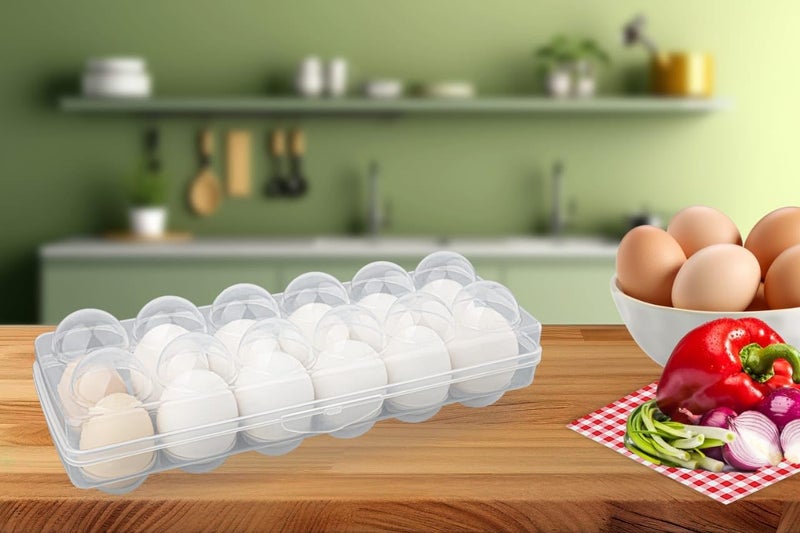 happi صندوق تخزين البيض البلاستيكي الشفاف أو صينية البيض للثلاجة مع قفل الغطاء، حاملة بيض قابلة للتكديس لـ 12 شبكة بيض (مجموعة من 2 صينية) - Image 2