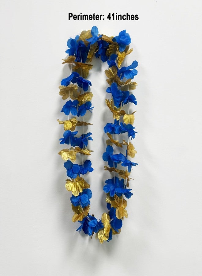 Mowane Leis for Luau Party, 24 Count Thick and Lush Flower, Winter, New Year’s Eve, Graduations, Birthdays, Corporate Awards, Tropical Party Decorations Blue Gold (24pcs Blue & Gold) - Image 3