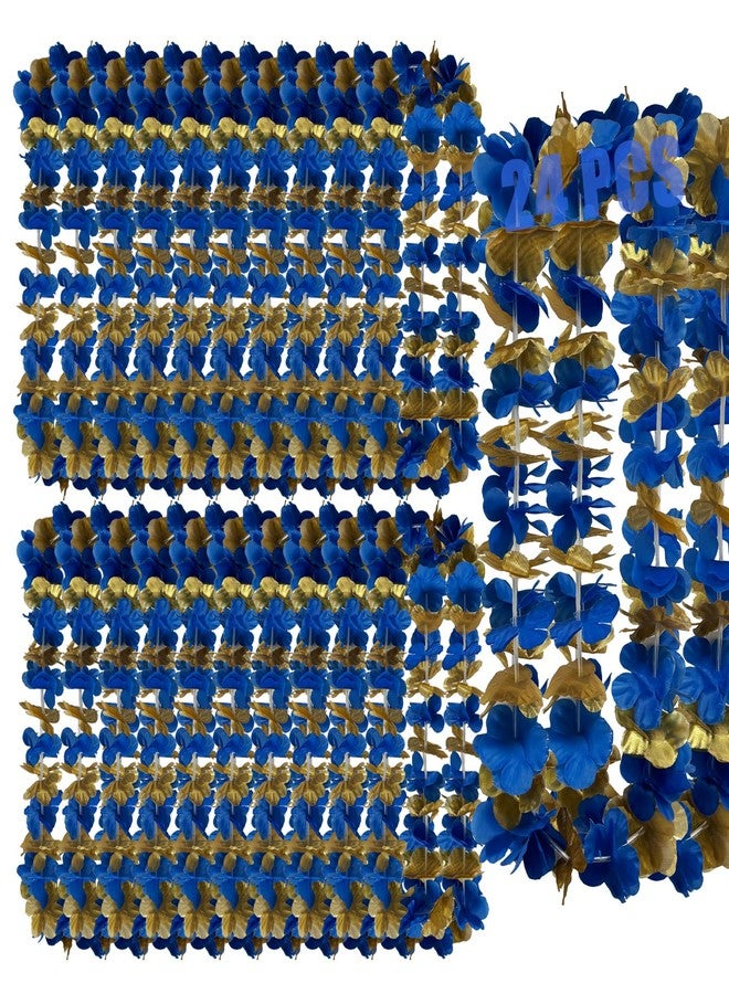 Mowane Leis for Luau Party, 24 Count Thick and Lush Flower, Winter, New Year’s Eve, Graduations, Birthdays, Corporate Awards, Tropical Party Decorations Blue Gold (24pcs Blue & Gold) - Image 1