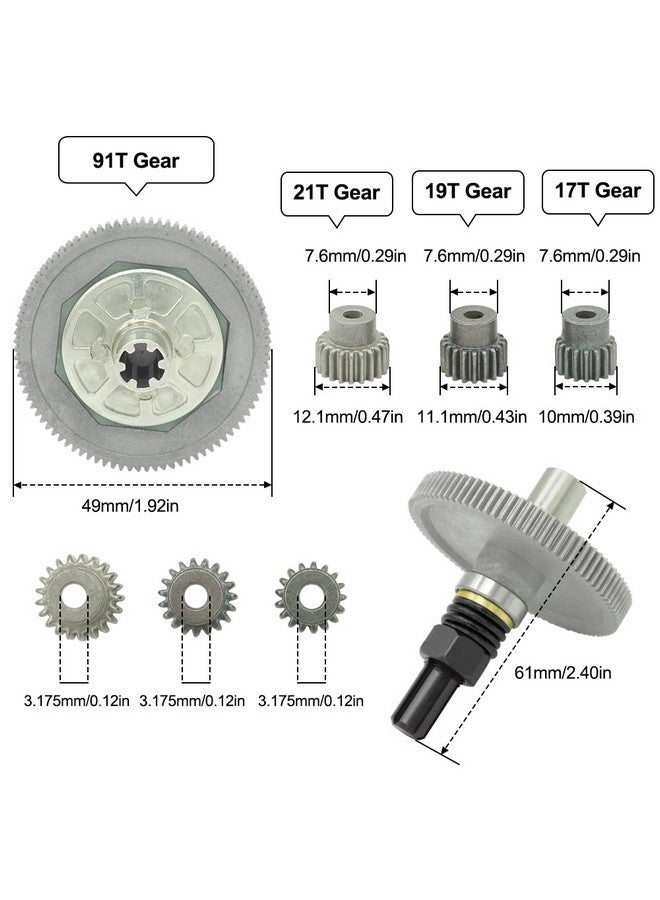 OGUNKE 91T Spur Gear Slipper Clutch 48Dp Spur Gear Differential Gear With 21T 19T 17T Pinions Gear Set For 1/10 Arrma Senton 4X4 550 / Granite 4X4 550 / Typhon 4X4 550 Replace Part Ara311030 (Black) - Image 2
