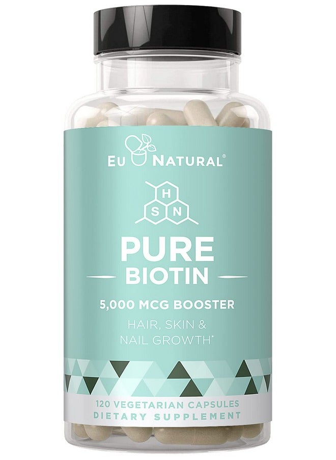 Eu Natural Biotin 5000 Mcg Healthier Hair Growth Stronger Nails Glowing Skin 120 Vegetarian Soft Capsules  - Image 2