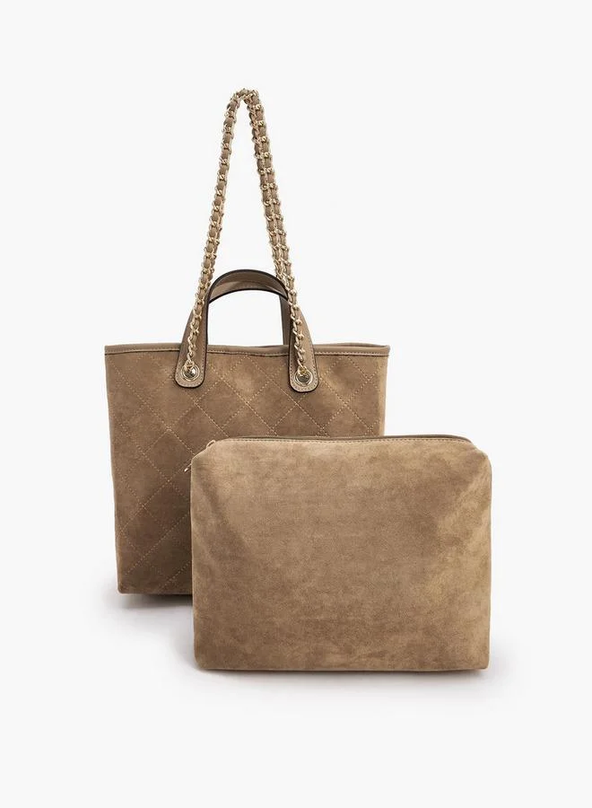 بابريكا Quilted Suede Tote Bag With Pouch