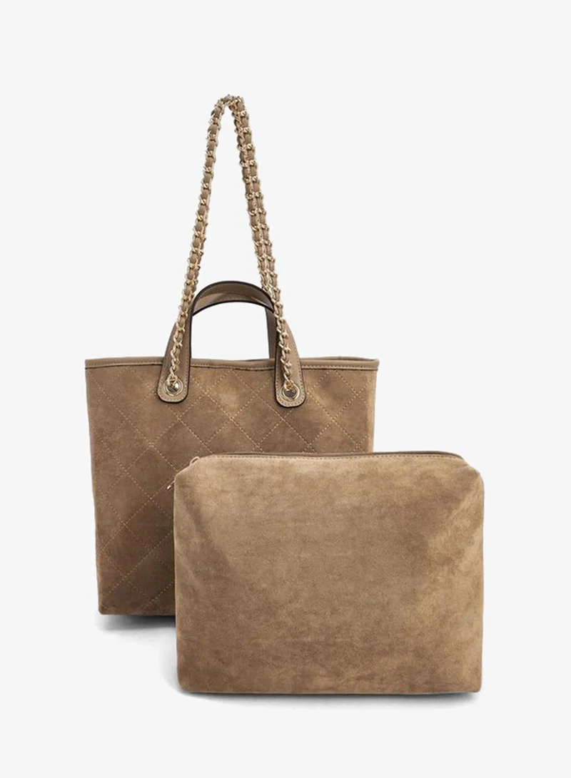 بابريكا Quilted Suede Tote Bag With Pouch