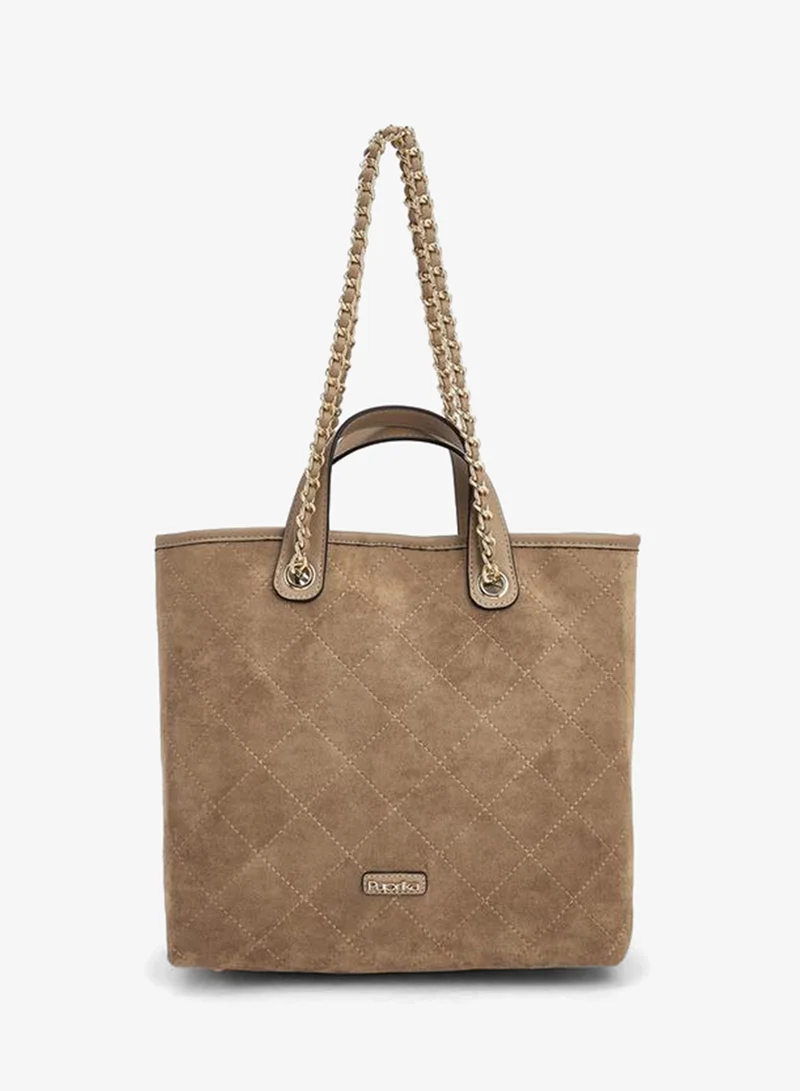 بابريكا Quilted Suede Tote Bag With Pouch