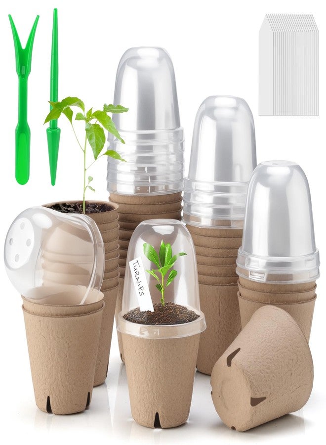 Baxrou 36 Set 3.15 Inch Peat Pots Plant Starters for Seedling with Humidity Dome，Biodegradable Herb Seed Starter Pots Kits, Garden Germination Nursery Pot wit 36 Plant Labels, 2 Transplant Tools. - Image 1
