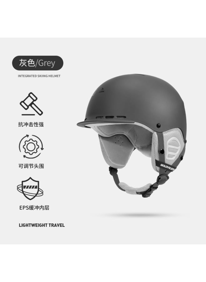 Gray Tk02 Snowboard Ski Helmet Female Ski Hat Full Helmet Male Snow Helmet Professional Helmet Children's Equipment Full Set Of Snow Goggles