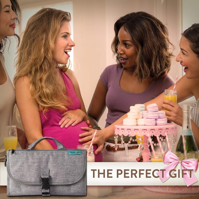 Baby Portable Diaper Changing Pad,Waterproof Travel Change Pad,with Wipes Pocket, Smart Design Portable Changing Mat, Infant Travel Station Kit, Gift for Newborn Girl & Boy - Grey - Image 5