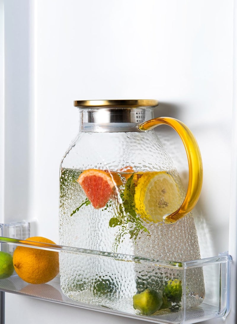 LOOPITYS glass pourer 1.8 Liter 60 oz ，Refrigerator Water Jug With Handle、Lid and Spout，Home Fridge Pitcher and restaurant use Hot/Cold Water Iced Tea Juice Coffee Milk Beverage Pitchers（5.51"*8.54"*3.54" ） - Image 1
