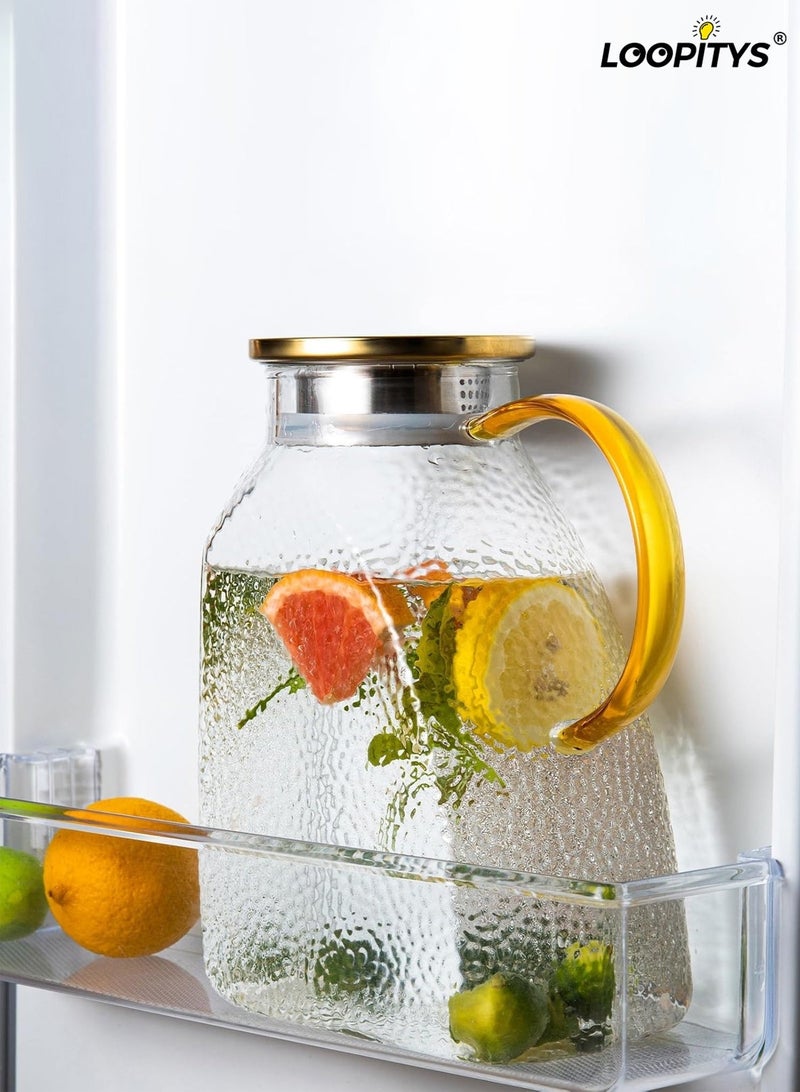 LOOPITYS glass pourer 1.8 Liter 60 oz ，Refrigerator Water Jug With Handle、Lid and Spout，Home Fridge Pitcher and restaurant use Hot/Cold Water Iced Tea Juice Coffee Milk Beverage Pitchers（5.51"*8.54"*3.54" ） - Image 1