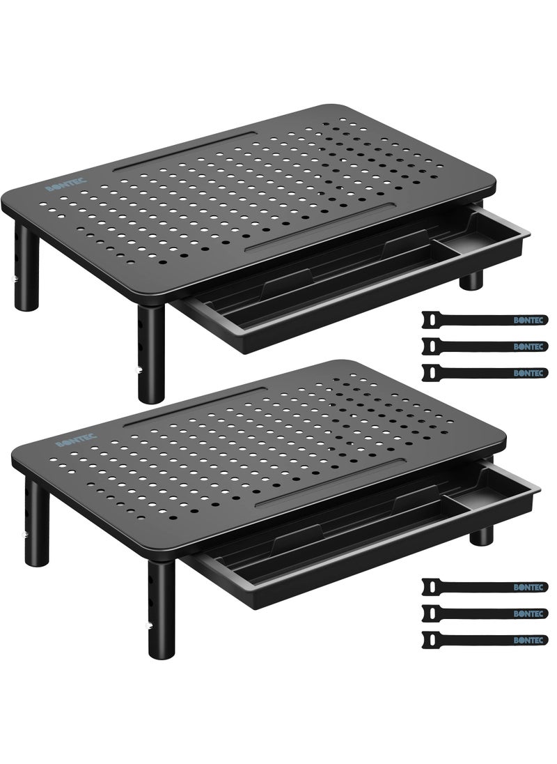 BONTEC BONTEC 2 Pack Monitor Stand Riser with Drawer 3 Height Adjustable PC Monitor Riser for Desk with Mesh Platform for Laptop Computer iMac PC Printer up to 44LBS20KG Cable Ties Included 
