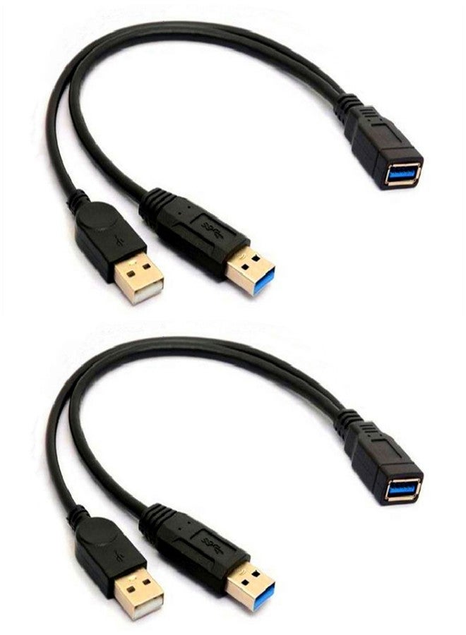 ALINNA 2 Pack of Black USB 3.0 Female to Dual USB Male Extra Power Data Y Extension Cable Splitter Adapter for 2.5" Mobile Hard Disk - Image 1