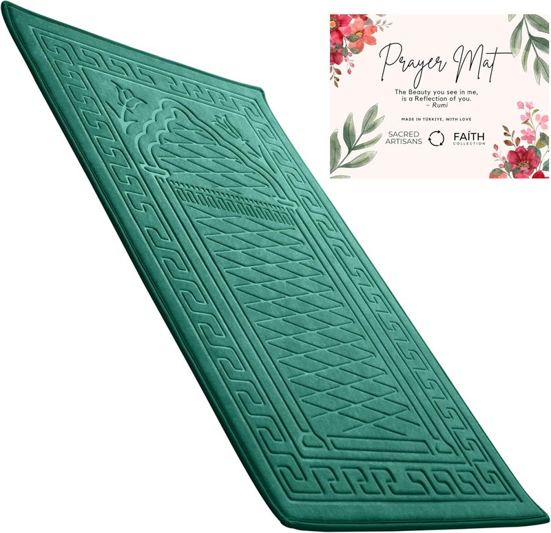 Sacred Artisans Prayer Mat with Thick, Padded, Plush Foam | Soft Velvet Muslim Prayer Rug for Salah & Islamic Gift for Ramadan, Eid, Hajj or Travel (Paradise Green) - Image 1