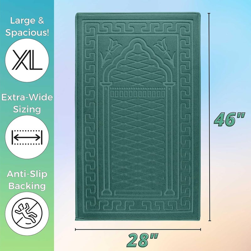 Sacred Artisans Prayer Mat with Thick, Padded, Plush Foam | Soft Velvet Muslim Prayer Rug for Salah & Islamic Gift for Ramadan, Eid, Hajj or Travel (Paradise Green) - Image 3