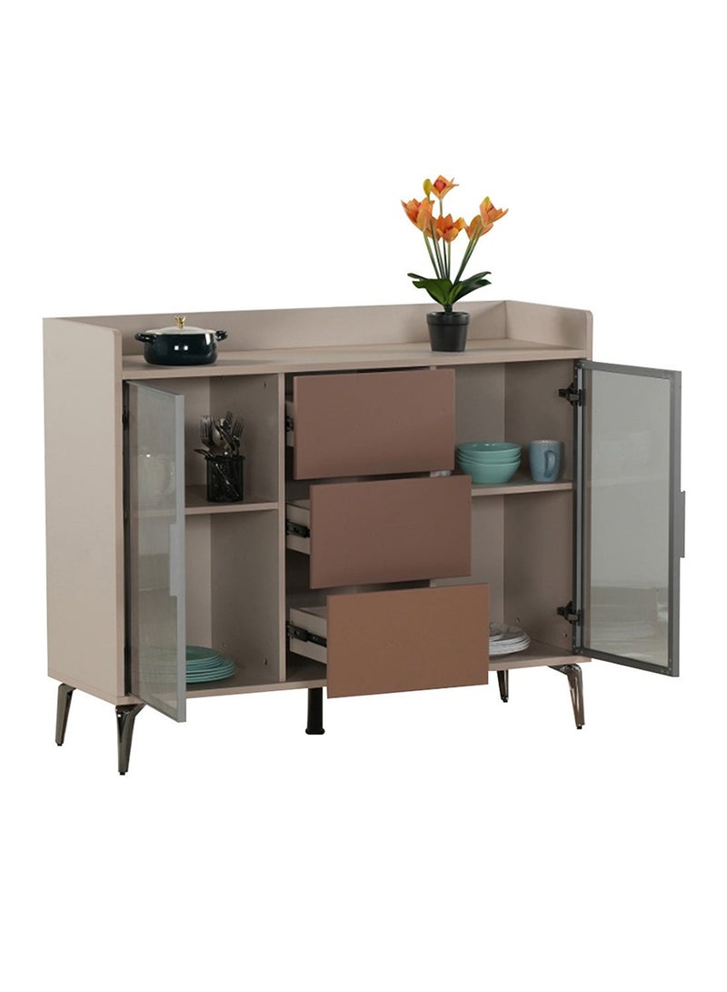 ROYALOAK Lisbon 3-Door Kitchen Storage Cabinet | Engineered Wood | Melamine Finish | Metal Legs & Handles | Telescopic Channels | Soft-Close Hinges | Modern Kitchen Organizer - Image 4