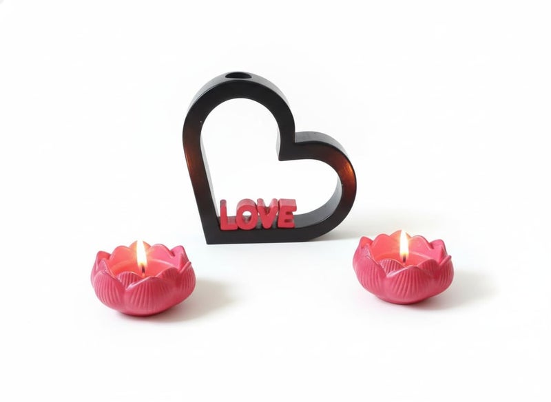 Lotus Flower Candle Holder with Two Pink Candles A Luxurious, Romantic Design for Home Decor; An Elegant Gift for Yoga, Meditation, and Bedroom Decoration.