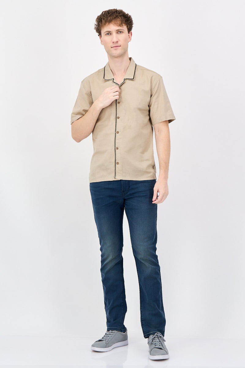 Threadbare Men Relaxed Fit Solid Short Sleeve Casual Shirt, Khaki - Image 4