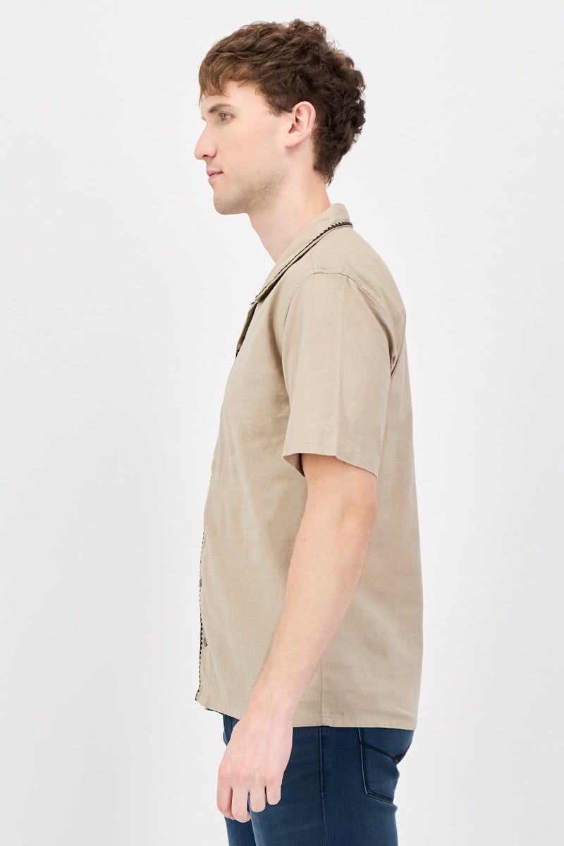 Threadbare Men Relaxed Fit Solid Short Sleeve Casual Shirt, Khaki - Image 2