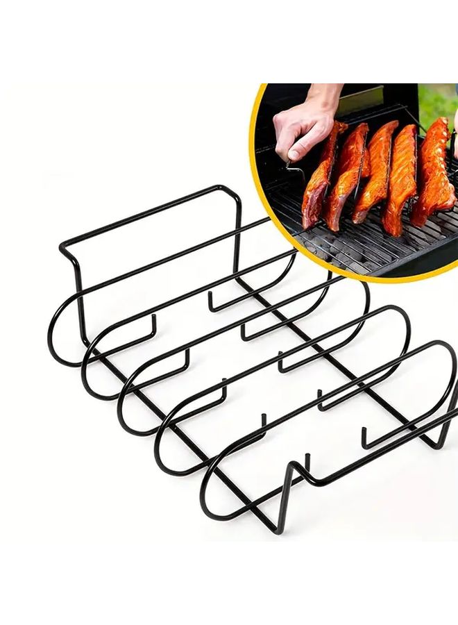 4pcs Stainless Steel Electroplate Rib Rack Durable Non Stick Perfect for Smoking Grilling on Gas or Charcoal Grills Holds Full Racks of Ribs Upright - Image 1